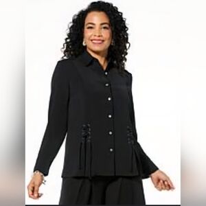 Wynne Layers Black Long Sleeve Button Up Top Medium New